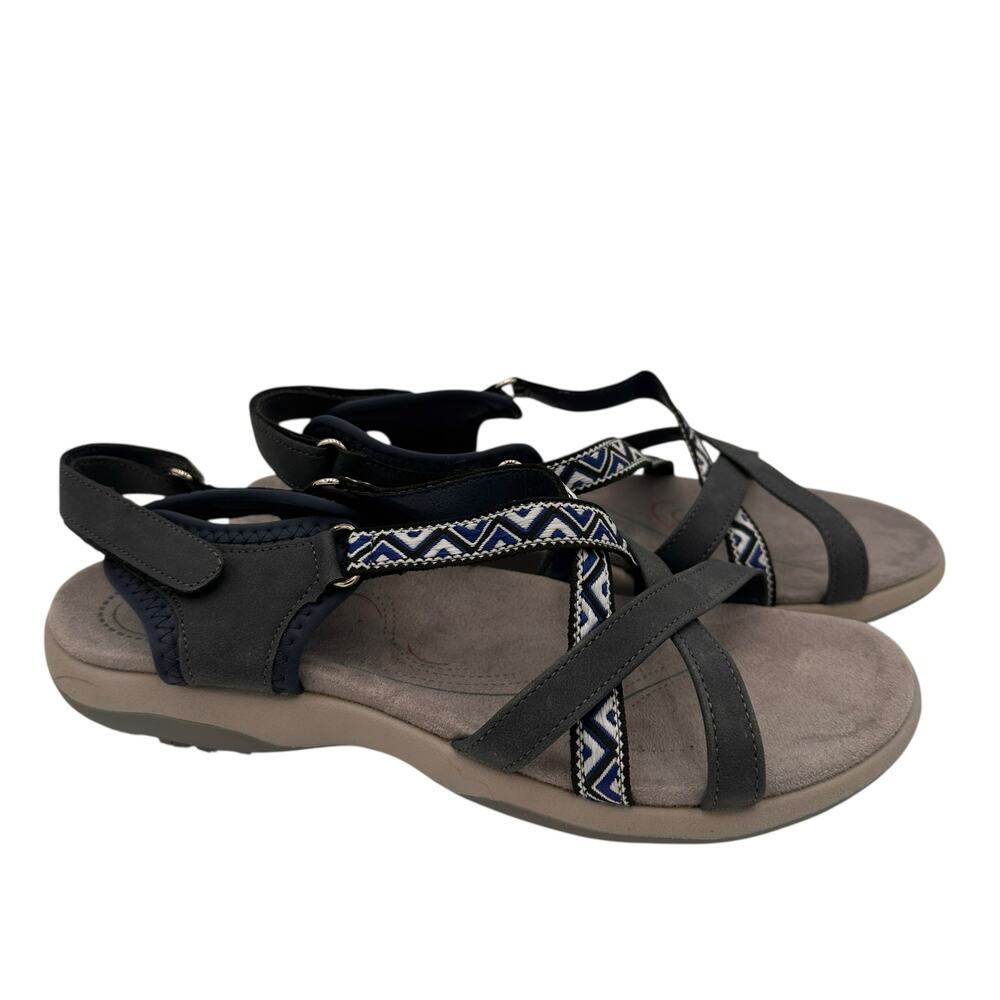 Siketu Grey & Blue Abstract Embroidered Footbed Sandals Size 38 / 7